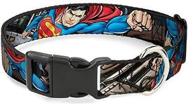 Dog Collar Plastic Clip Superman Metropolis Face Off 18 to 32 Inches 1.5 Inch Wide