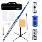 VANPHY Flutes Closed Hole C for Beginners Kids Student, 16 Keys Nickel-plated Flutes - Musical Instrument with Case, Stand, Cleaning Cloth, Gloves, Tuning Rod (Dark Blue)