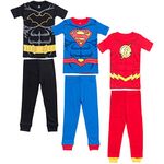 DC Comics Justice League The Flash Superman Batman Pajama Shirts and Pants Toddler to Big Kid, Black / Blue / Red, 4T