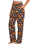 ENJOYNIGHT Pajama Pants Women's Comfy Casual Lounge Bottoms Cotton Sleep Pants with Pockets & Drawstring(XX-Large, Black Pumpkin)