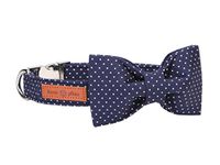 Lionet Paws Boy Dog Collar with Bowtie, Comfortable Adjustable Cute Navy Blue Bow Tie Collar for Male Puppies and Cats Gift, XS, Neck 8-12 inches