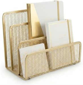 BLU MONACO Gold Mail Organizer for Desk - Mail Holder Countertop - Letter Organizer - Gold Metal Mesh Letter Sorter - Envelope Holder - Small Mail Organizer