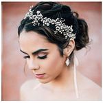 SWEETV Crystal Bridal Headpiece Silver Wedding Headband for Brides Pearl Hair Vine Rhinestone Hair Accessories for Women