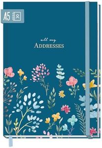 paper&you® - Libreta de direcciones A5 con registro A-Z [Happy Flower] libro para contactos, cumpleaños y contraseñas, sostenible y respetuoso con el medio ambiente