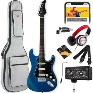 Best Choice Products Beginner HSS Electric Guitar Kit w/Headphone Amp, Padded Gig-Bag, Headphones, Guitar Strap - Midnight Blue/Black