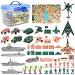 deAO 56 Pieces Army Play Set with Play Map, Toy Soldiers, Army Toys for Boys, Military Vehicles, Aircraft Carrier Toy, Tank, Planes, Boat, and Battleship, Birthdays