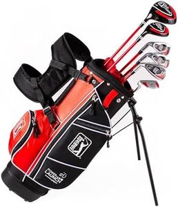 Left Handed PGA TOUR JR Red 10 Piece Set - Ideal for Golfers Between 4'1" - 4'8" and Ages 5-8 | New Bag, Half Mallet Putter, Driver, Hydrid, 2 Headcovers, 7 Iron, 9 Iron, Wedge, Stand Bag, Cover