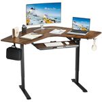 ETHU 65 x 30 Inches Desk with Keyboard Tray L Shaped Standing Desk Stand Up Corner Desk Home Office Sit Stand Desk with Headphone Hooks（Walnut）