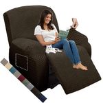 MAXIJIN Newest Recliner Slipcovers for Living Room 4 Pieces Stretch Jacquard Recliner Chair Cover Soft Fitted Recliner Protector with Elastic Bottom for Kids, Pets (Recliner, Dark Coffee)