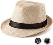 Straw Fedora Hats for Men - Beige Hat for Men Summer Casual Fedora Hat with Band (One Size: 7 1/4, fits Head Circumference 22" - 22 7/8")