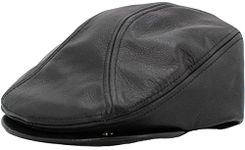 Gatsby Ivy Collection Classic Newsboy Cabbie Applejack Leather Hats Caps, (A) Leather Made in Usa - Black, Large