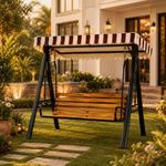Kaushalendra Outdoor 3-Seater Swing Hammock Chair with Canopy Roof - Sturdy Iron Frame, 350 kg Capacity, Easy Assembly, Stylish Design (Black)
