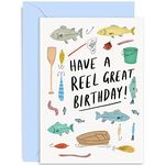 Old English Co. Fishing Happy Birthday Card for Him Her - Fisherman Birthday Card for Brother, Son, Dad, Husband - Sports Birthday Card for Men | Blank Inside Envelope