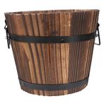 BESPORTBLE Wooden Whiskey Barrel Planters, Rustic Wood Bucket with Handle Garden Flower Pot Plant Box Wishing Well Pail L