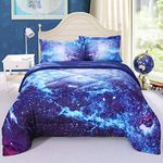 Wowelife Galaxy Bedding Twin Outer Space Comforter Set 5 Pieces Blue Cosmic Galaxy Bed Set Kids Bed in A Bag Twin for Teen Boys and Girls with Comforter, Flat Sheet, Fitted Sheet and 2 Pillowcases