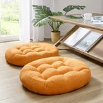 Degrees of Comfort Floor Cushion Pillow Set 2, Round Large Pillows Seating for Adults, Tufted Corduroy Floor Cushions for Living Room Tatami, Orange, 22 Inch DC31-0540