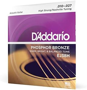 D'Addario Guitar Strings - Phosphor Bronze Acoustic Guitar Strings - EJ38H - Rich, Full Tonal Spectrum - For 6 String Guitars - 10-27 High Strung/Nashville Tuning