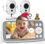 Boifun Video Baby Monitor with 2 Cameras, 720P IPS Screen, Invisible Infrared Night Vision, VOX Mode, No WiFi, Two-way Talk, Temperature Sensor, Lullabies, 4-inch, for Twins Two Children, Dual Cameras