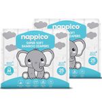 Nappico Ultra Soft Organic Bamboo Diapers | Tape Diaper | Medium (M) Size | For 6-11 kg | Super Dry | Quick Absorption | With Wetness Indicator | Leak-Proof | Rash-Free | Unisex | 25 Count | Pack of 2