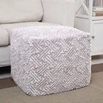 DaDalogy Bedding Lavender Grey Faux Fur Ottoman Pouf Cover [NO Insert] - Soft Cozy Geometric Décor with Zipper- 1-Piece 18" x 18" x 18"