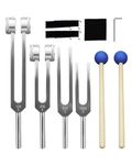 Aluminum Alloy Tuning Fork Set, 4 Tuning Forks & 2 Rubber Mallets & 4 Black Protective Bags, 128Hz 256Hz 512Hz 1024Hz Tuning Forks for Sound Yoga Meditation Relaxation