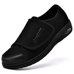 Gmedonm Women's Wide Shoes with Adjustable Lightweight for Diabetic Edema Plantar Fasciitis Bunions Arthritis Swollen Feet Air Cushion Bottom Fattening and Widening Elderly Shoes, Black, 8.5