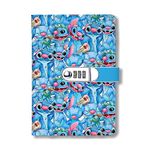 WHLBHG Stitch Gift Stitch Fans Gift A5 Locking Journal Faux Lined Leather Journal Refillable Writing Notebook with Lock Password Locked Journals Movies Lover Gift (Style 3 Lock)