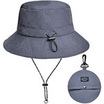 MAKFORT Dark Grey Unisex Beach Sun Hat Waterproof Bucket Cap Foldable Fisherman Hats Bucket Hat Summer Rain Hat for Camping Walking Hiking