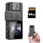 64GB Body Camera 1296P, Hoestr 3000mAh Camcorder with IR Night Vision, 180° Rotatable Lens and 2 Sturdy Clips, Body Cam with Video Recording for Police Cycle Delivery Home