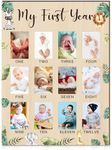 My First Year Photo Display Board Wooden Baby Picture Frame 12 Months Newborn Photo Board First Birthday Nursery Decorations Gifts for Boys My First Year Jungle Baby Keepsake Board for Boys Girls