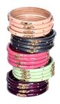 Swara Creations Glass Bangles Set in Pista-Green,Peach,Baby-Pink, Grey & Wine Colors |Glass Kade with Gemstone, stone work | Glossy Bangles for Women & Girls