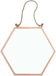 Crisp Copper - Espejo geométrico hexagonal de cobre con cordón para colgar