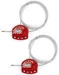 QWORK Lockout Tagout Cable Lock, Adjustable Steel Vinyl Coated Cable Lockout, 3/16" Diameter, 5.9' Length, 2 Pack