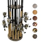 Rush Creek Creations 16 Round Fishing Rod/Pole Storage Floor Rack Barn Wood Finish - Features Heavy Duty Steel Post - No Tool Assembly