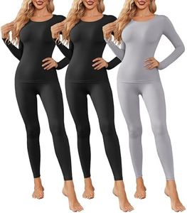 Thermal Underwear for Women Long Johns Base Layer Pajama Pants Sets 3 Pack