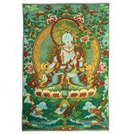 ZenBless Silk Embroidery Tibetan White Tara Thangka Tapestry Wall Hanging Wall Art for Home Décor Meditation