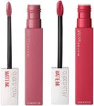 Maybelline New York SuperStay Matte Ink Lip Tint Colour 15 Lover + SuperStay Matte Ink Lip Tint Colour 80 Ruler - 2 Lipsticks with Pointed Applicator