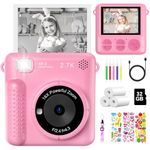 Kids Camera Instant Print, 2.4'' 1080P HD Digital Camera for Kids with Print Paper & 32G Card, Photo Creator Instant Camera Toys, Kids Birthday Gifts Presents for 3 4 5 6 7 8 9 10 Year Old Boys Girls