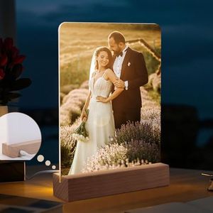 4 Pack 6" x 8" Sublimation led Acrylic Photo Frames Night Lights Blanks Heart Shape,with Warm Color Light with Wood Stand for Heat Press Machine Printing