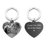 Jovivi Personalised Heart Keyring Photo Picture Engraved Custom Text Name Stainless Steel Black Dog Tag Key Chain Ring for Men Women