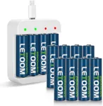 letoom Lithium AA Batteries Rechargeable 12 Pack with Charger 1.5V, 2800mWh 2-Hour Fast Charge Compatible with Blink Batteries, Xbox, and Toys