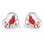 925 Sterling Silver Cardinal Earrings for Women - Red Cardinal Hypoallergenic Stud Earrings Memorial Jewelry Gifts for Girls