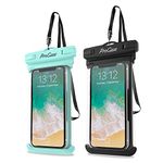 ProCase 2 Pack Waterproof Phone Pouch for Swimming, Underwater Phone Case Up to 7", Dry Bag for iPhone 15 14 13 Pro Max, Galaxy S24 S23 S22 Ultra Pixel, Beach Essentials -Green & Black