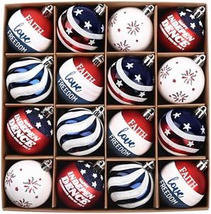 Valery Madelyn Patriotic Ornaments for Memorial Day 4th of July Tree Decorations, 16ct 2.36 Inch Red White Blue Shatterproof Americana Hanging Ball Ornaments for Labor Independence Day Christmas Decor