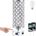 Brabola Crystal Table Lamps, Silver Touch Lamp for Bedside Bedroom Desk Lamp with 2 USB Charging Ports Bedside Table Room Decor for Kids Room Home Office Living Room Bar Restaurant