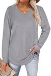 WIHOLL Oversized Tunic Sweaters for Leggings for Women Long Sleeve Plain Tops Shirts Grey XXL