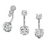 VCMART Belly Button Ring Stainless Steel Belly Rings 14g 10mm Belly Button Rings Heart Diamond CZ Belly Button Piercing Silver