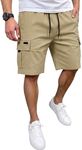 JEMLDL Mens Cargo Shorts Casual Classic Stretch Waist Drawstring Summer Work Shorts with 5 Pockets Light Khaki L