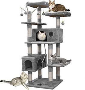NEGTTE Cat Tree Tower for Indoor Cats,64 inches Large Multi-Level Cat Activity Center with Condos,Scratching Posts,Removable Fur Ball Sticks,Light Gray