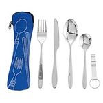 Bramble - 5 Piece Premium Stainless Steel Portable Cutlery Set with Pouch Case, Outdoor Travel Camping Utensil Set - Blue